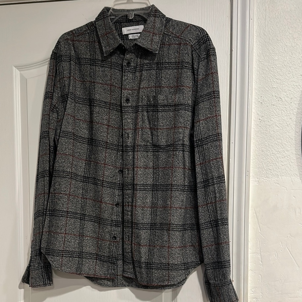 Gray and Black Plaid Button-Up Shirt